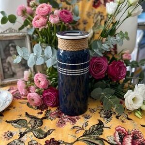 Navy Ceramic Vase with Rope Accent